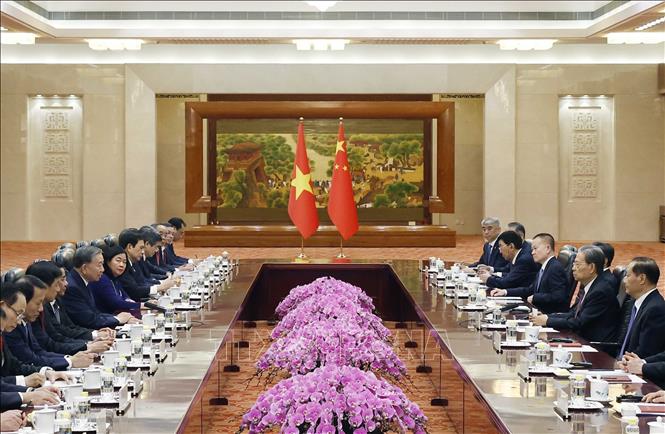 Tổng Bí thư, Chủ tịch nước Tô Lâm hội kiến Ủy viên trưởng Nhân đại toàn quốc Trung Quốc - Ảnh 4.