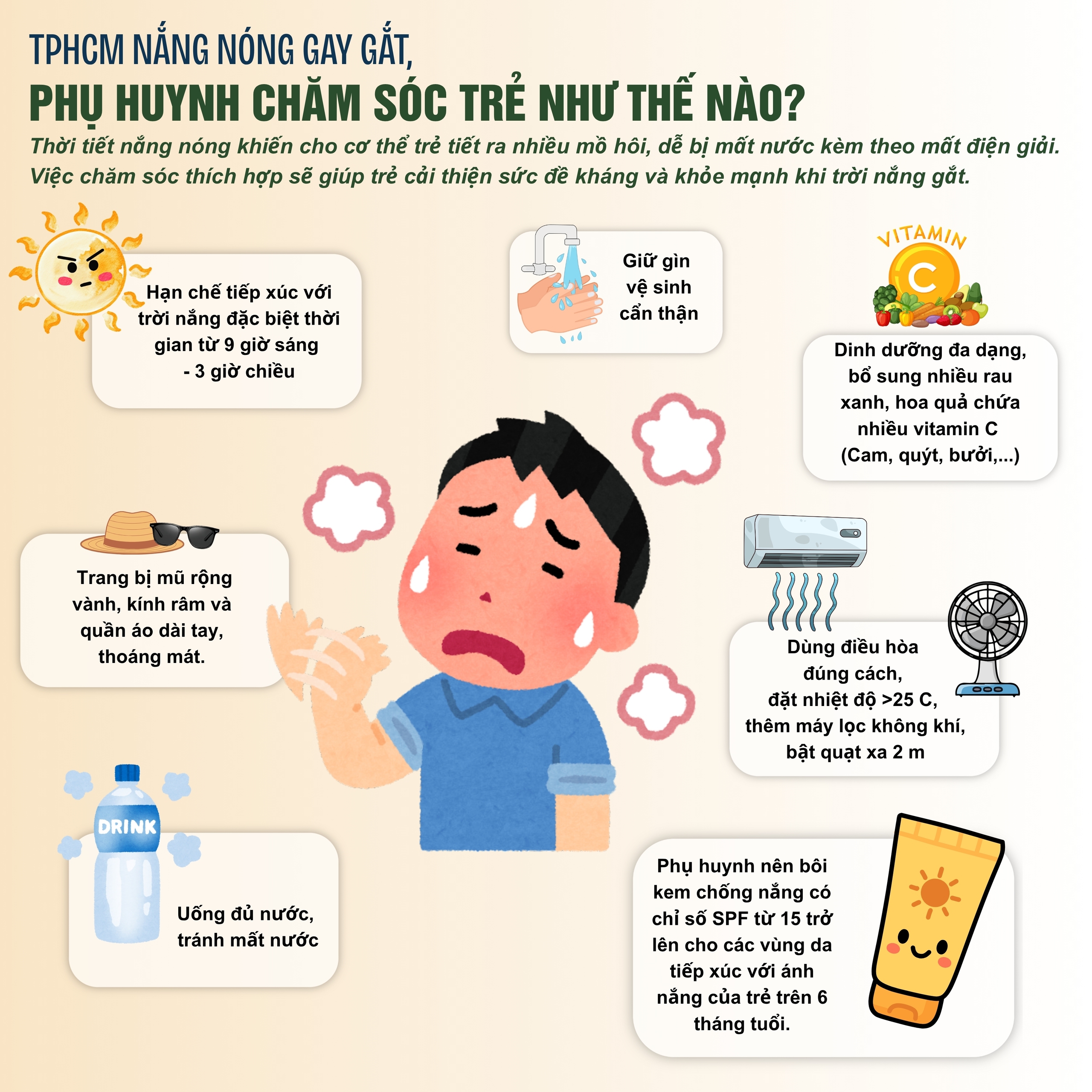 Nắng nóng gay gắt, HCDC TPHCM hướng dẫn cách chăm sóc trẻ em- Ảnh 1. Nắng nóng gay gắt, HCDC TPHCM hướng dẫn cách chăm sóc trẻ em- Ảnh 1.