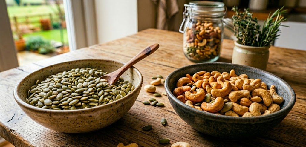 Hạt bí so với hạt điều: Loại nào tốt cho sức khỏe hơn?- Ảnh 1. Hạt bí so với hạt điều: Loại nào tốt cho sức khỏe hơn?- Ảnh 1.